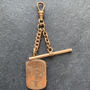 Antique Victorian Hand Embossed Locket and Watch T Bar / Bird Necklace / a lighthouse Necklace / Watch Chain with toggle