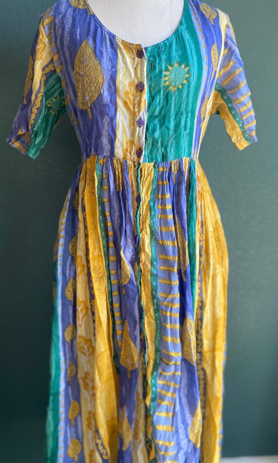 1990s vintage broom stick dress • sun and leaves … - image 1