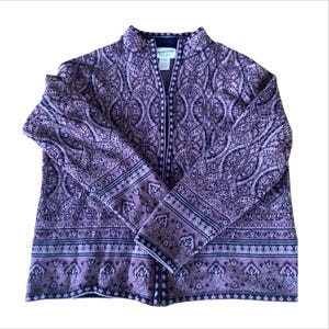 PENDLETON Purple Paisely Zip Up Cardigan 100% Wool