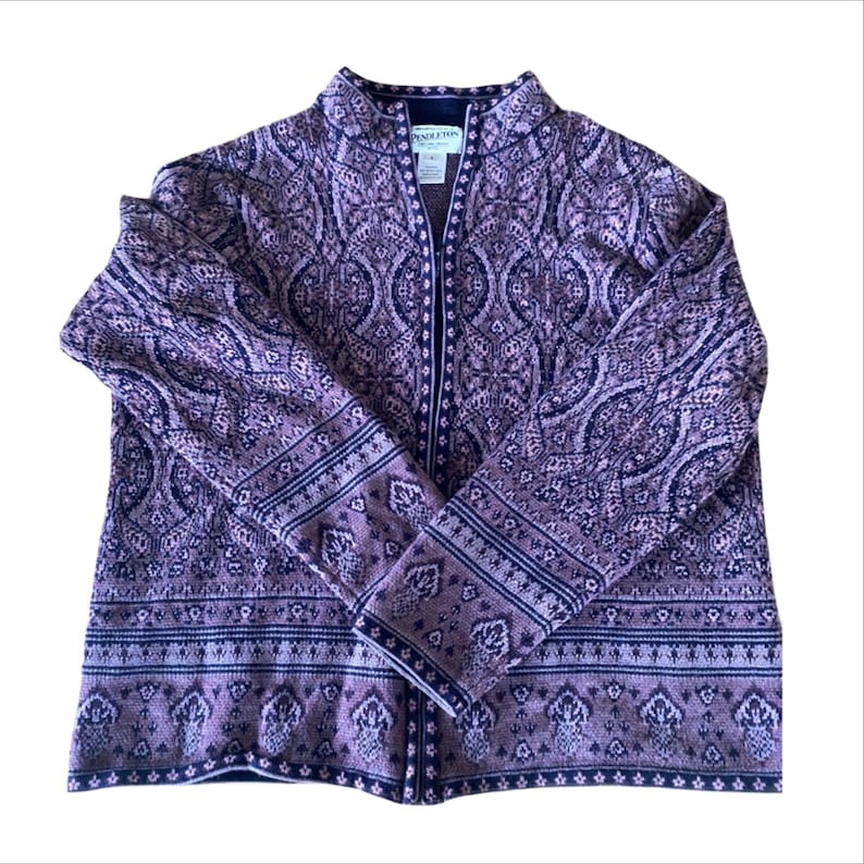 Cárdigan con cremallera y estampado paisley morado de PENDLETON, 100 % lana imagen 1
