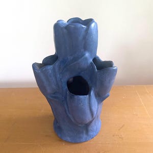 RARE Vintage Niloak Matte Blue Art Pottery Mid Century Art Deco Tulips
