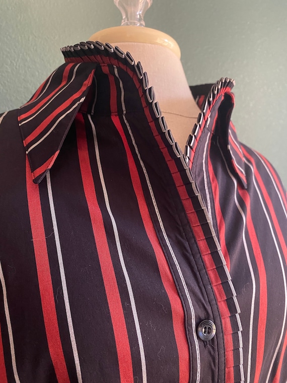 Vintage ruffle detailed striped shirt / striped bl