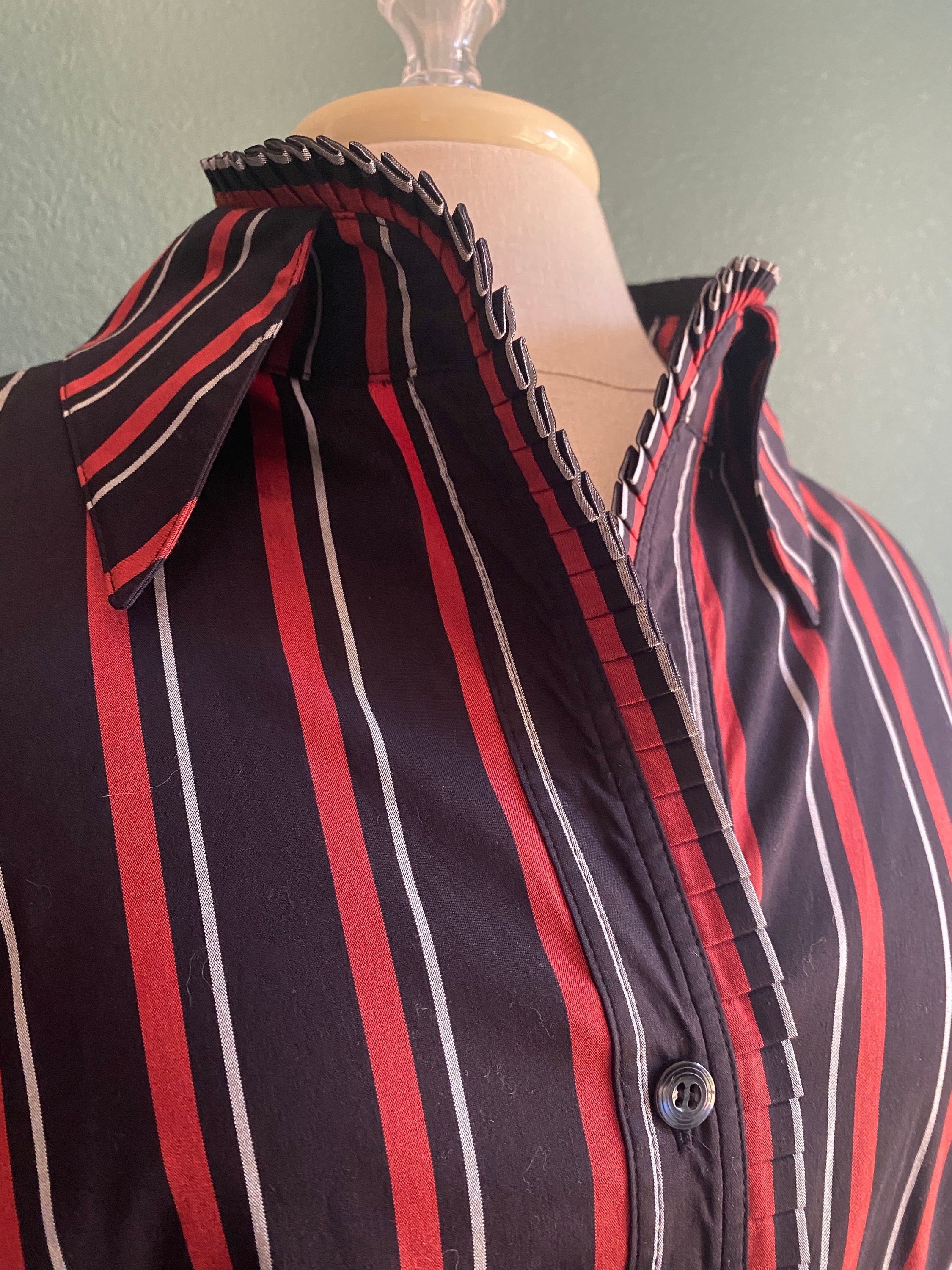 Pleated Striped Ruffle Woven Shirt