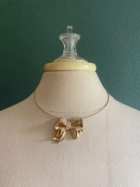 Vintage Gold Bow and faux diamond choker