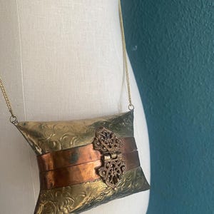Vintage solid brass crossbody evening bag