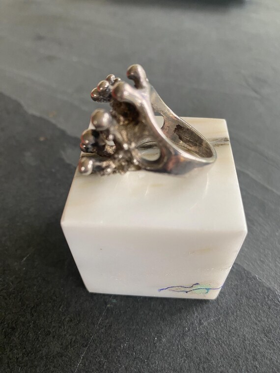 Large 70’s solid silver organic silver ring / sta… - image 8