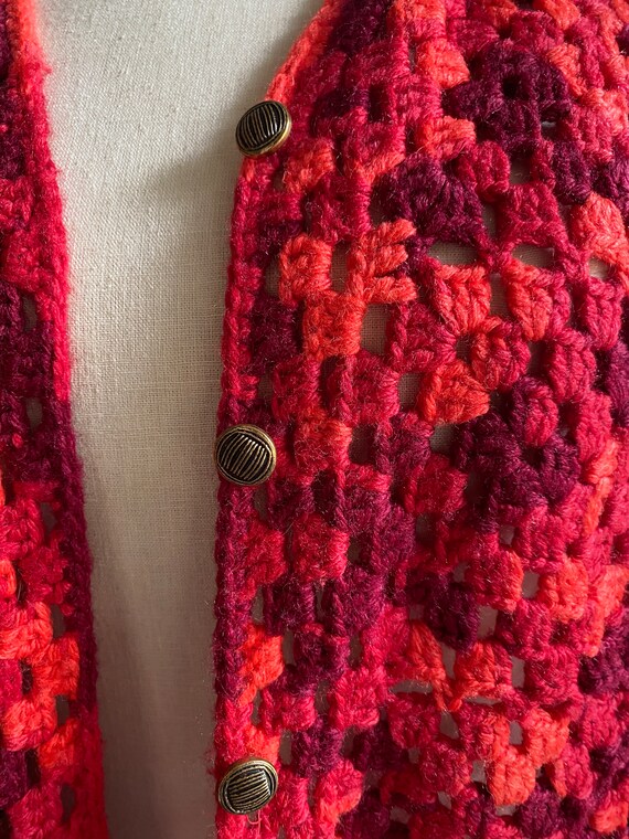 Vintage Crochet Vest Red and Pink Woven Vest Gran… - image 4