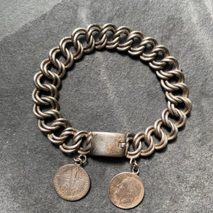 Vintage Silver Chuncky Charm Braclet with RARE real silver dimes attached / 1925 mercury dime and 1948 Roosevelt dime