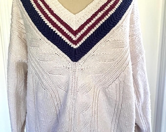 Vintage Brooks Brothers Cable Knit Tennis Sweater – Preppy V-neck 