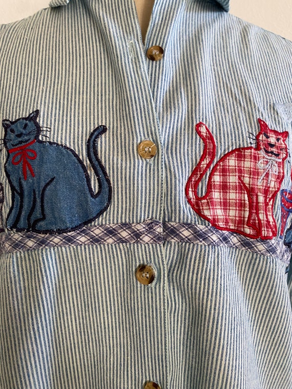 Vintage 90's Casey Max Denim shirt with Cats Size… - image 3