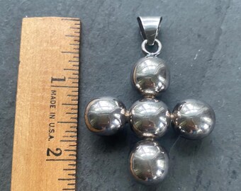 Colgante vintage extragrande con cruz de bola, hecho en México, plata .925.