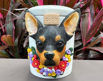 Handmade Custom Clay Pet Portrait Urn, Dog Memorial Keepsake
