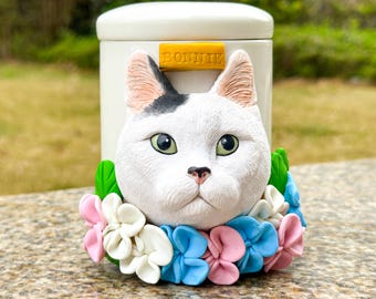 Handmade Ceramic Pet Urn with Clay Portrait, Personalized Keepsake