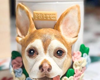 Urna con retrato de mascota personalizado, tarro de cenizas conmemorativo para perro personalizado