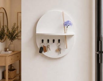 Nowoczesny geometryczny organizer ścienny, minimalistyczny wieszak na klucze do przedpokoju, wisząca półka z wazonem na pąki, dekoracja ścienna w stylu boho, wyjątkowy prezent na parapetówkę