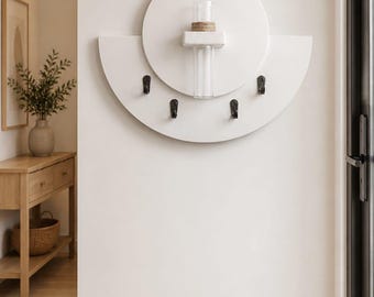 Modern Geometric Wall Organizer, Minimalist Entryway Key Holder, Floating Shelf with Bud Vase, Boho Wall Decor, Unique Housewarming Gift