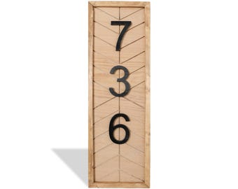 Modern Farmhouse Address Sign - Vertical Wood House Number Plaque