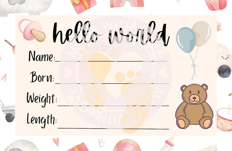 Printable Crib Card and Birth Certificate - Etsy