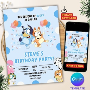 Kids Editable Birthday Invitations Template, Printable Birthday Party Invitations, Digital Bday Party Invite Template, Boys & Girls Invite