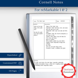 Cornell notes, reMarkable 2, Note taking, Note taking template, Cornell template, Digital notebook, reMarkable templates, reMarkable tablet