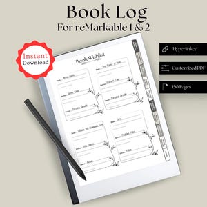 Book log for Remarkable 2, Reading log, Reading journal, Reading planner, Reading list, Reading tracker, Remarkable templates, Book journal