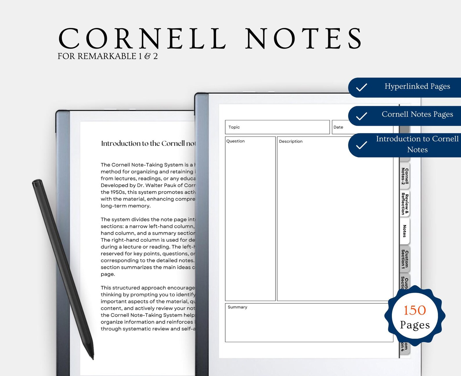 Cornell Notes, Remarkable 2, Note Taking, Note Taking Template, Cornell ...