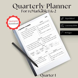 Quarterly Planner for reMarkable 1 & 2, 12 Week Year Planner, reMarkable Template, reMarkable Calendar, reMarkable 2 Planner, reMarkable 2