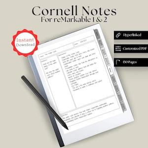 Cornell notes, reMarkable 2, Note taking, Note taking template, Cornell template, Digital notebook, reMarkable templates, reMarkable tablet