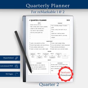 Quarterly Planner for reMarkable 1 & 2, 12 Week Year Planner, reMarkable Template, reMarkable Calendar, reMarkable 2 Planner, reMarkable 2