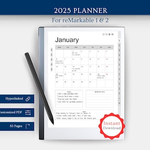 Stay Organized in Style: 2025 Digital Planner for reMarkable 1 & 2! Yearly Planner, Hyperlinked Planner, Dated Planner, reMarkable Planner