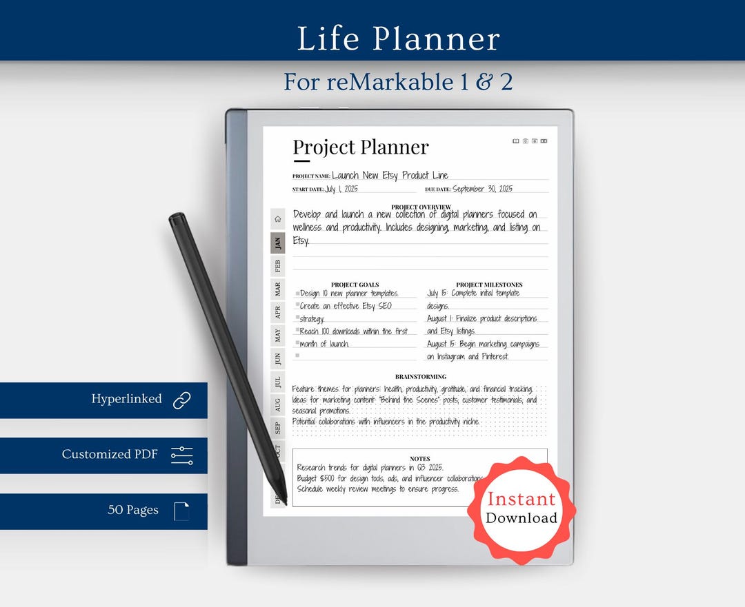 Remarkable 1 & 2 Digital Life Planner: Hyperlinked Undated (PDF) - Etsy