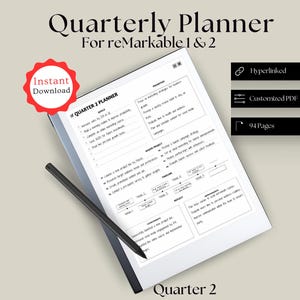 Quarterly Planner for reMarkable 1 & 2, 12 Week Year Planner, reMarkable Template, reMarkable Calendar, reMarkable 2 Planner, reMarkable 2