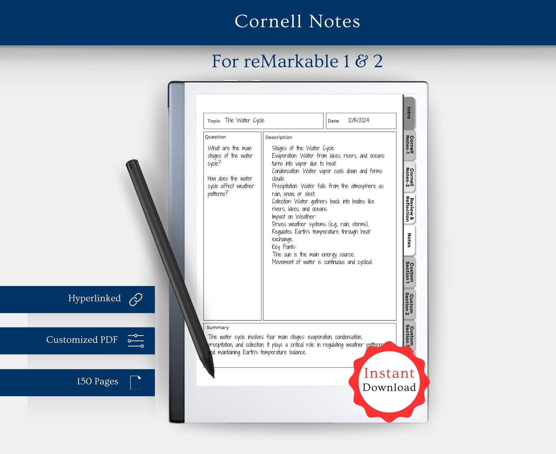 Cornell Notes, Remarkable 2, Note Taking, Note Taking Template, Cornell ...