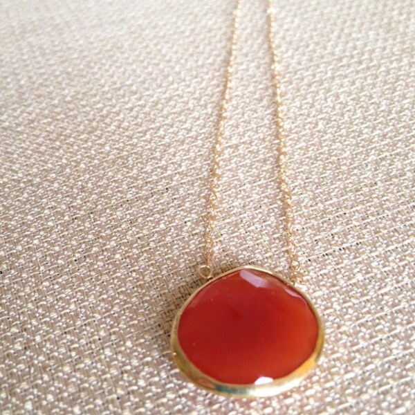 Orange Carnelian Necklace Faceted Bezel Set Necklace Handmade Semi Precioius Stone Jewelry Gold Vermeil Bezel Set Priority Shipping