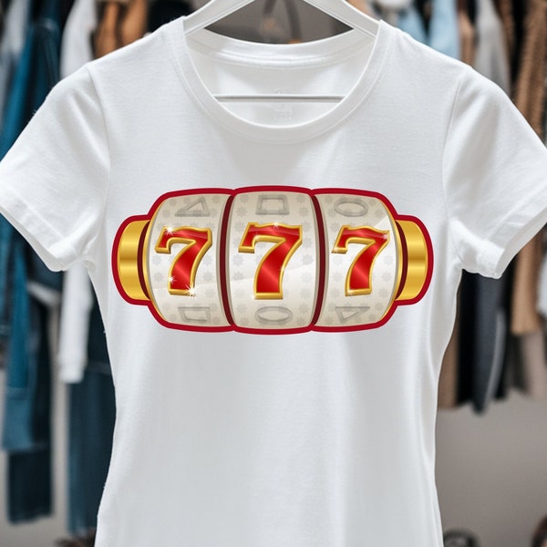 777 T-Shirt, Cool Casino Print. Angel Number. Slot Machine Jackpot design white women T-Shirt. Vector Eps and SVG files for Cricut, PNG.