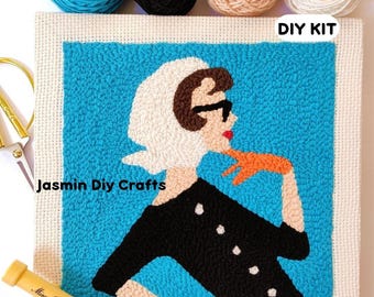 Retro Chic Woman Pattern Punch Needle Kits , Timeless Sophisticated  Vintage Style Embroidery Hobby Set