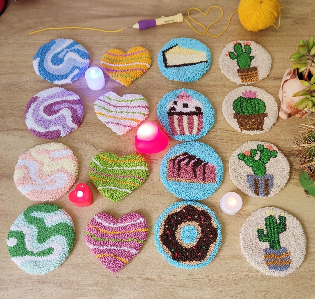 Kit Punch Needle Coasters Set of 4 , Diy Drink Mat Decor , Yarn Art Mug ...