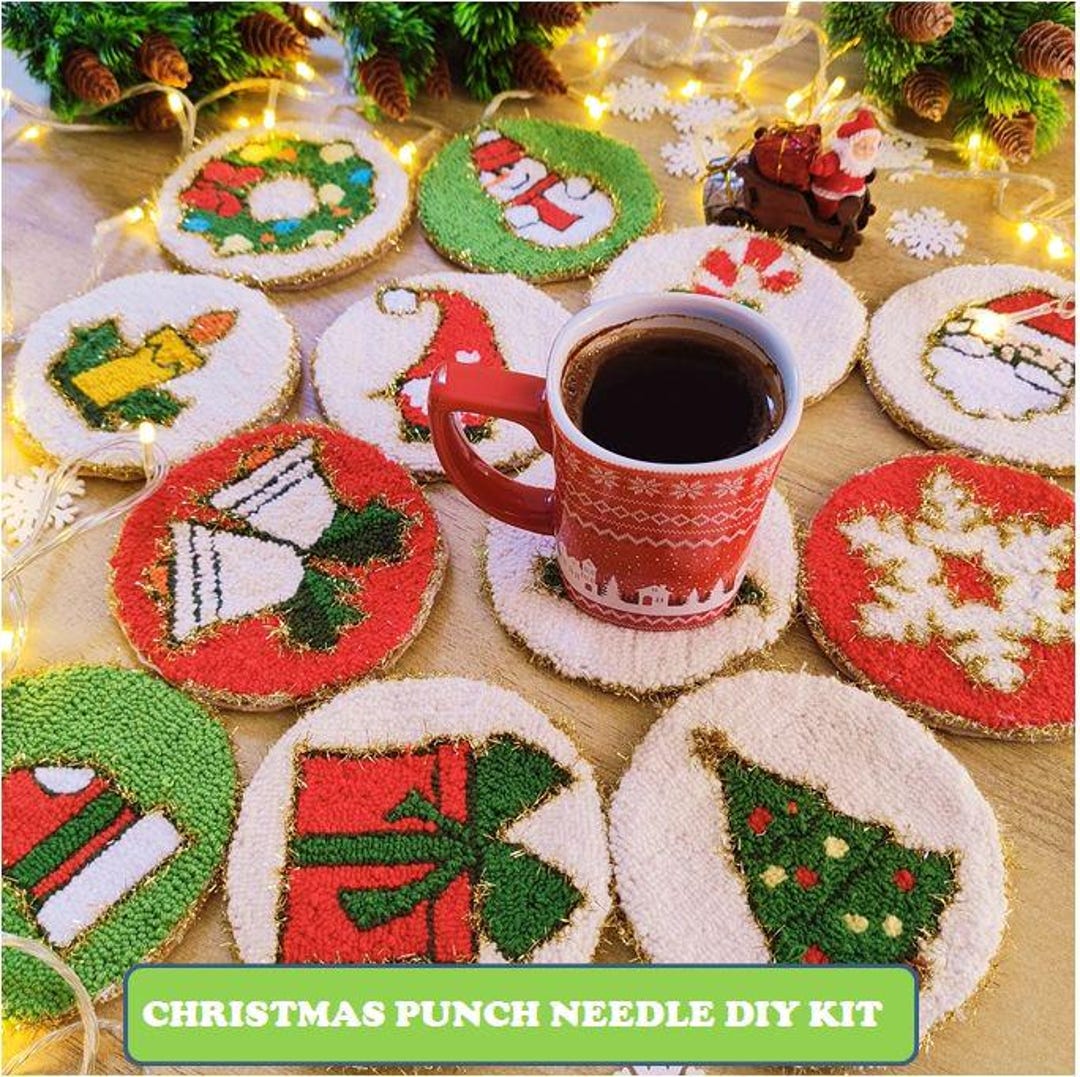 Christmas Punch Neddle Coaster Diy Kit 4 Pcs, Holiday Craft Decoration ...