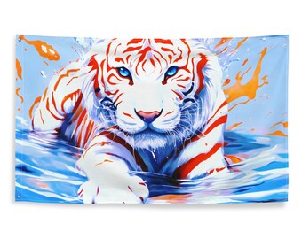 White Tiger Swimming Tapestry