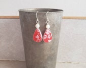 Upcycled Pyrex Jaj Red Coral Gooseberry Earrings