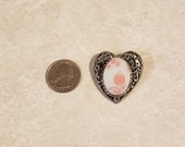 Lovely Upcycled Pyrex Pink Gooseberry Heart Shaped Brooch Pendant