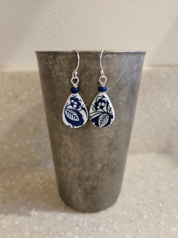 Old Towne Blue Onion Upcycled Correlle Earrings