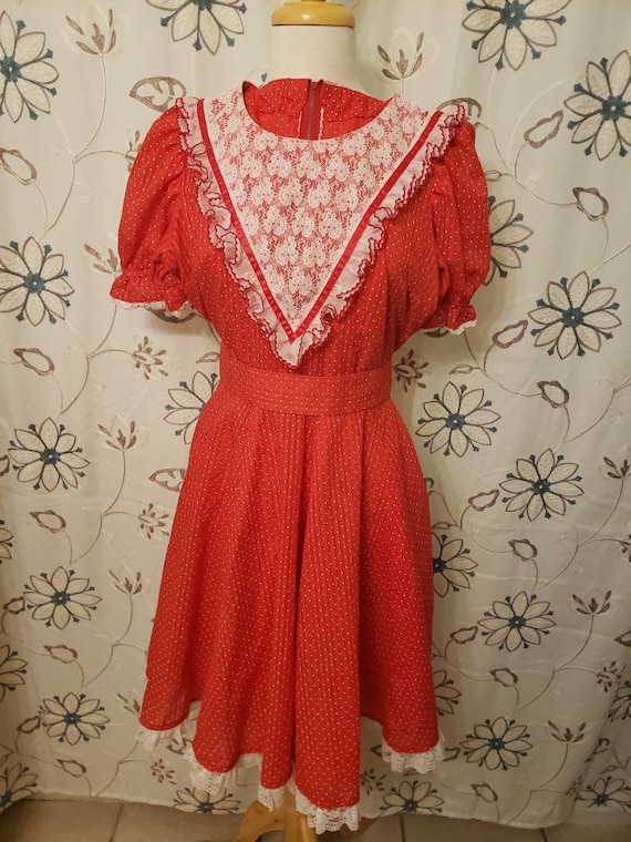 Stunning 80's Handmade Red & White Polka Dot Dress