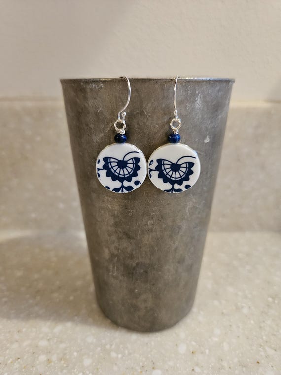 Old Towne Blue Onion Upcycled Correlle Earrings