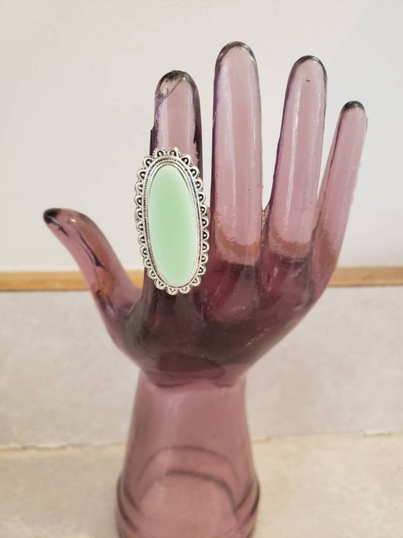Amazing Upcycled Jadeite Tibetan Silver Ring