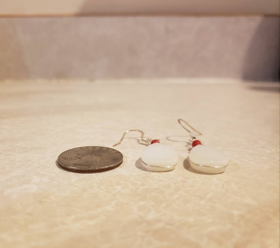 Upcycled White Pyrex Earrings with Red Beads - image 3