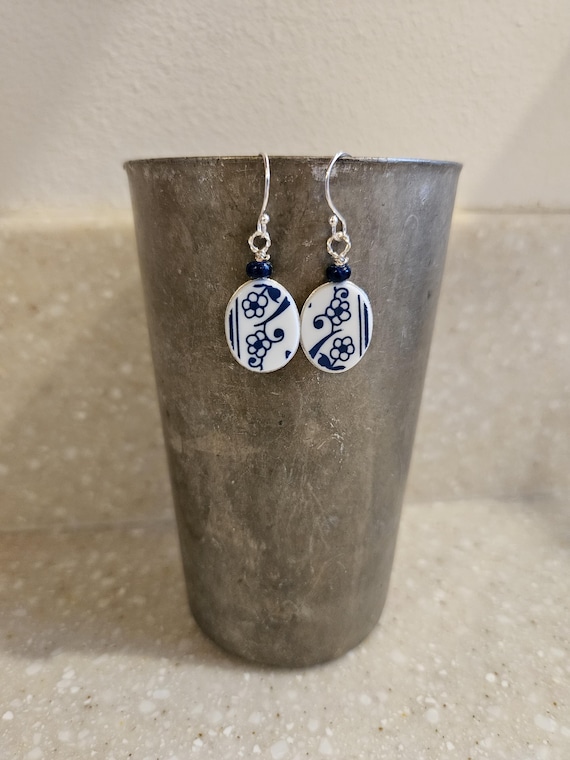 Old Towne Blue Onion Upcycled Correlle Earrings