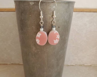 Upcycled Pink Gooseberry Pyrex Earrings