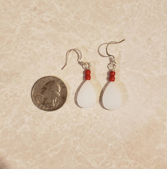 Upcycled White Pyrex Earrings with Red Beads - image 2