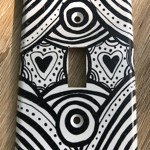 Hand-Painted Hearts Switch Plate: Black & White Boho Decor